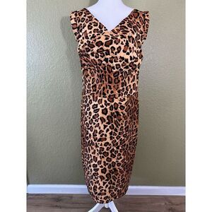 Lady De Couture Women's 2X Wrap Front Leopard Print Midi Brown Vintage Mobwife